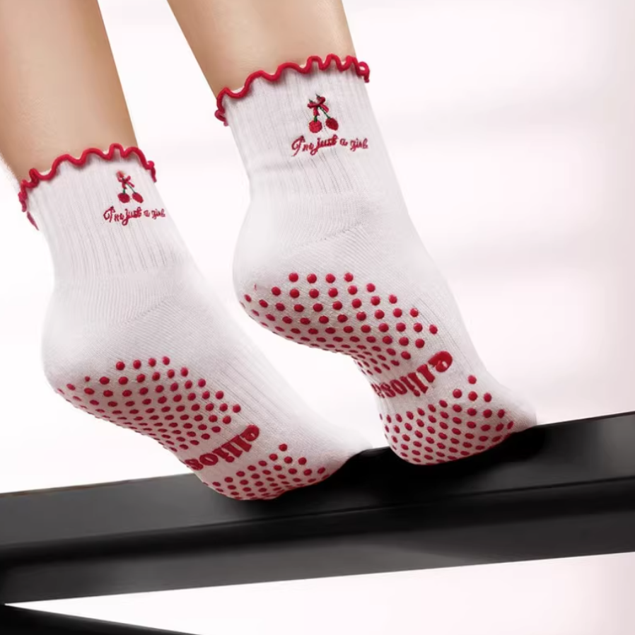 🍒Cherry Grip Socks for Women – Non-Slip Pilates, Yoga & Barre Socks
